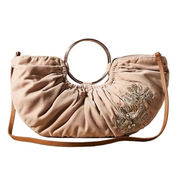 Anthropologie Embellished Flora Velour Satchel with Crossbody Strap NWT - Picture 2 of 8